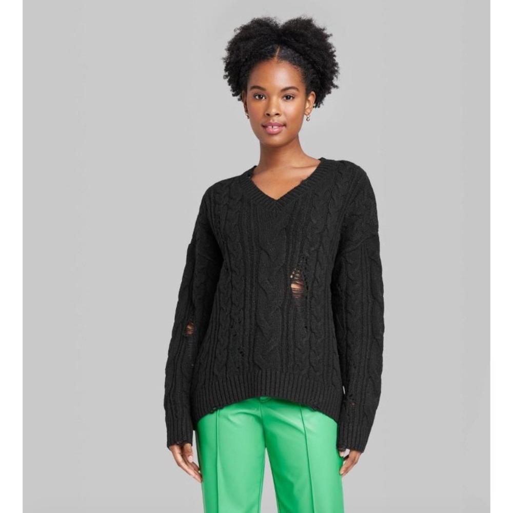 NWT Wild Fable Target Black V-Neck Pullover Sweater Womens Size XL
